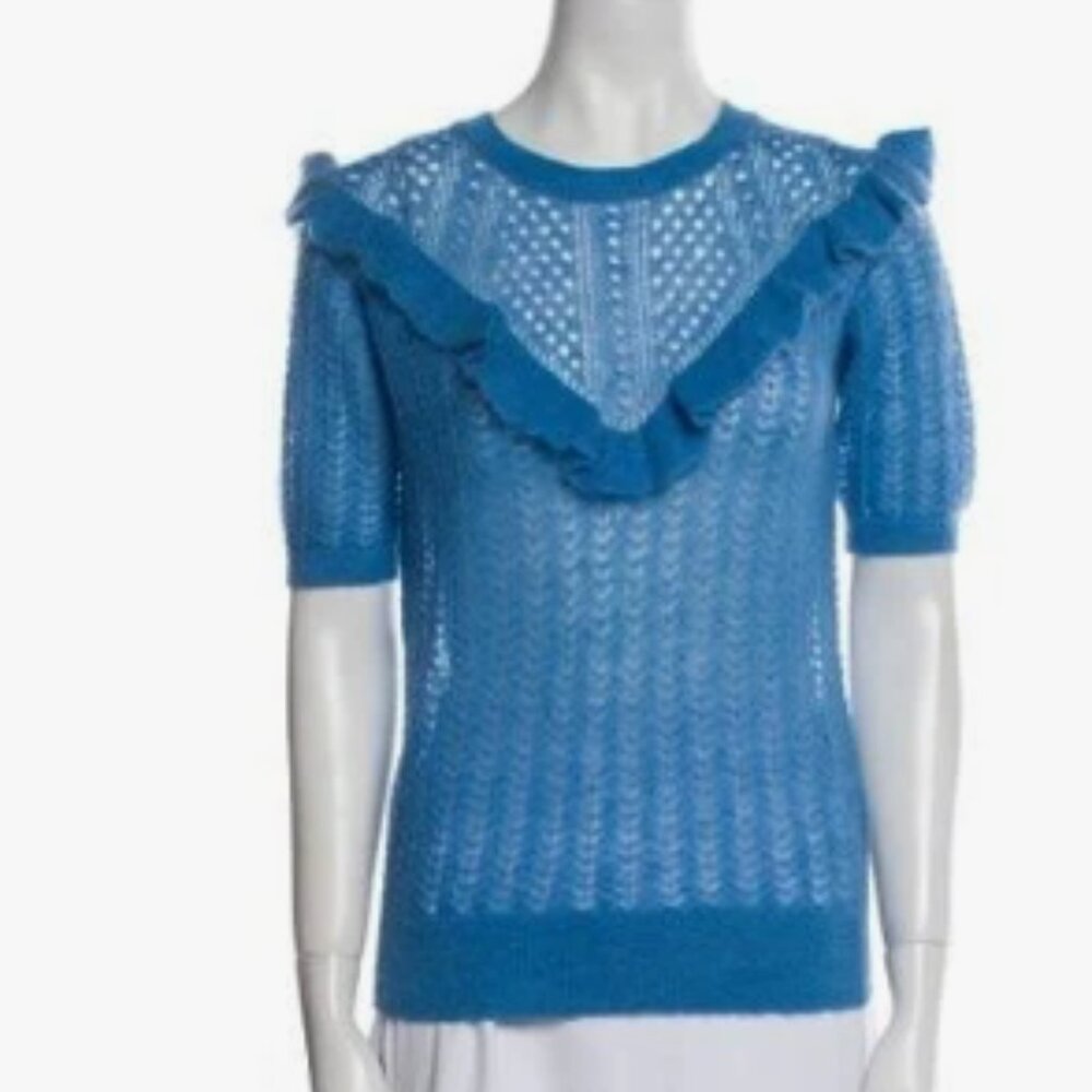 Maje Crew Neck Mohair Sweater in Blue, Women's S